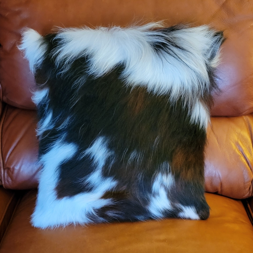 Cowhide Faux Fur Accent Pillow - Black and White